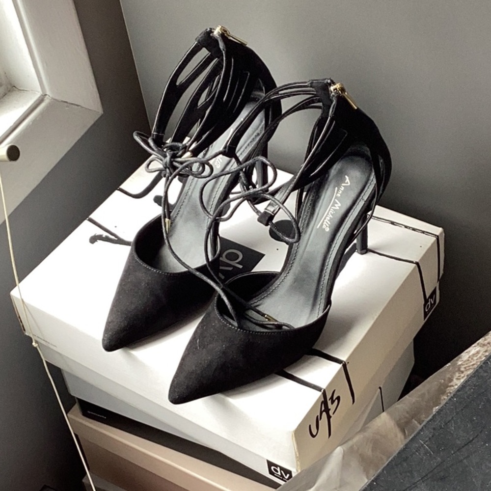 Anne Michelle Black Strappy Stiletto Heels